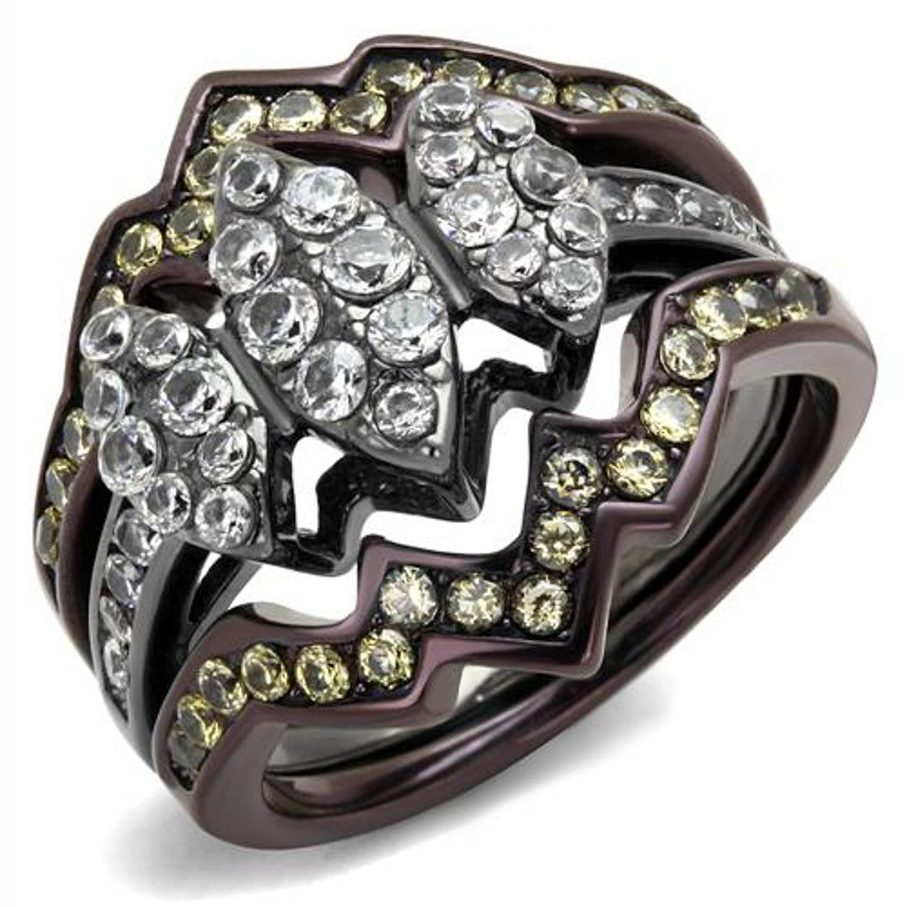 1.95 Ct Round Cut Cz Black & Brown Stainless Steel Wedding Ring Set Women's 5-10